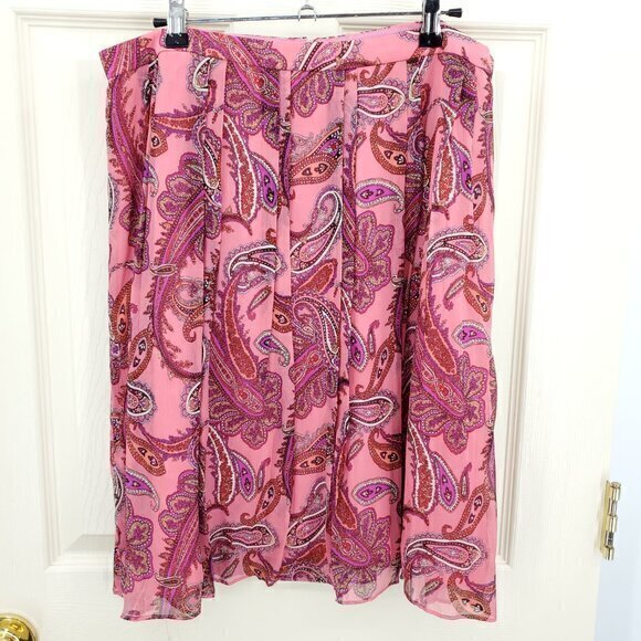 J. Crew Silk Double Pleated Paisley Skirt 12 Pink/Purple - Picture 2 of 13